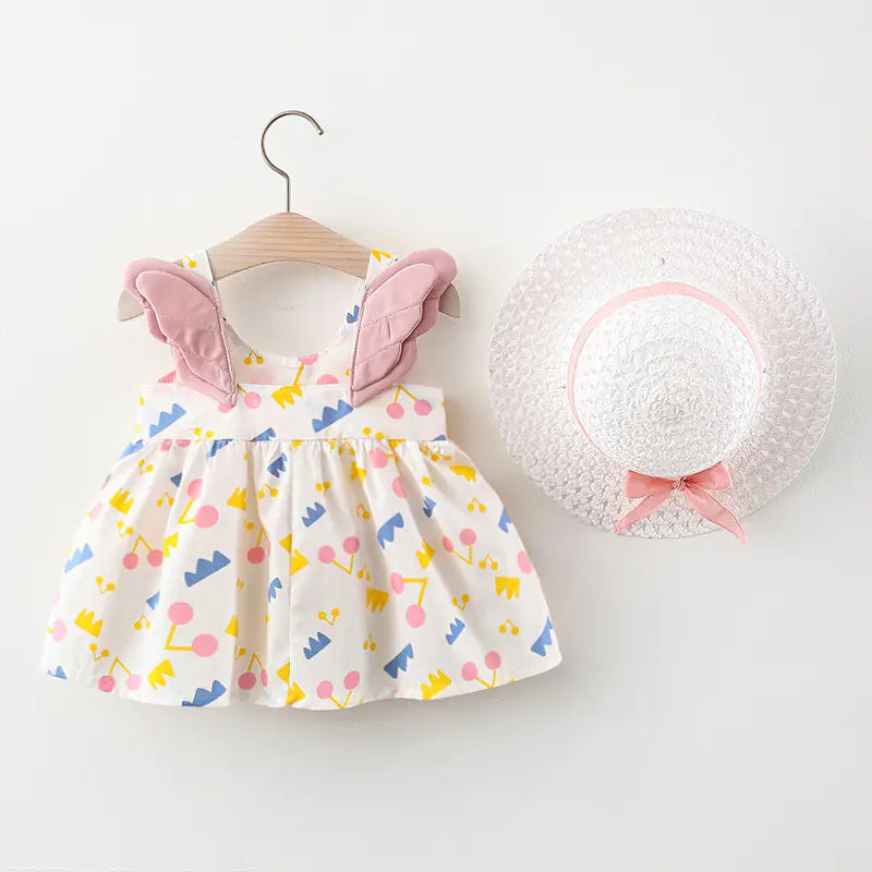 Summer Big Dot Wings Princess Dress with Hat