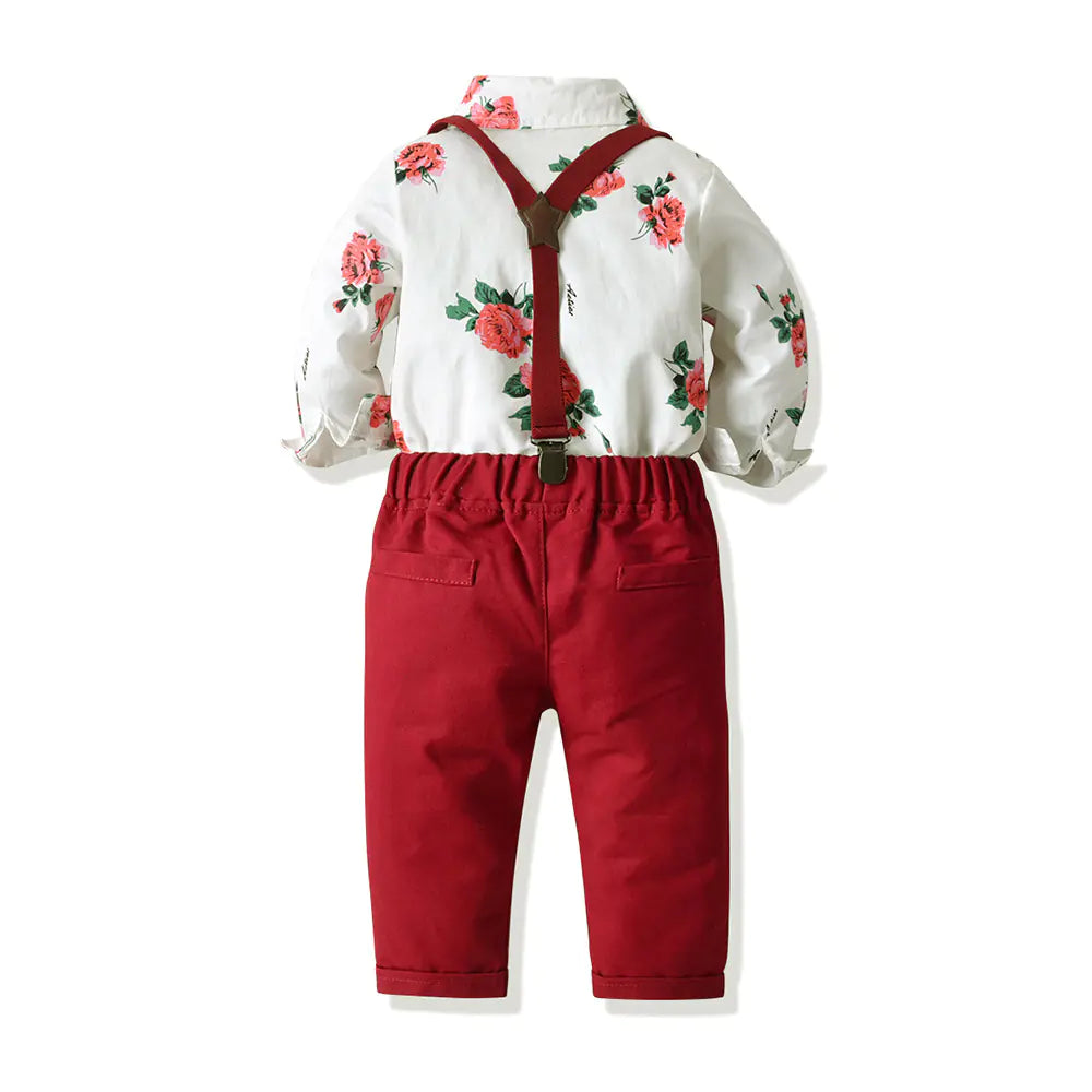 Floral Print Long Sleeve Shirt and Overalls Set