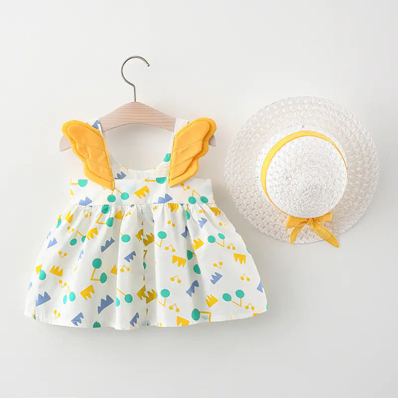 Summer Big Dot Wings Princess Dress with Hat