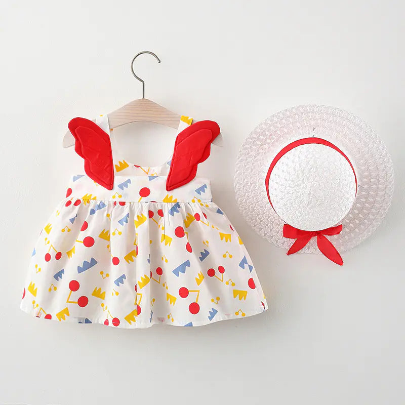 Summer Big Dot Wings Princess Dress with Hat