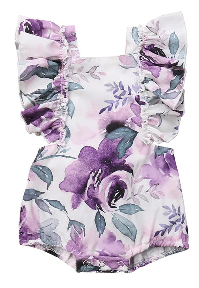 Girls' Floral Outfit with Back Tie and Headband Set