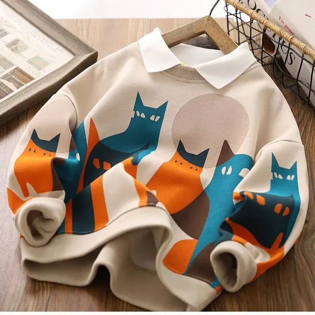 Boys Cartoon Hoodies Long Sleeve Sports Top for Kids